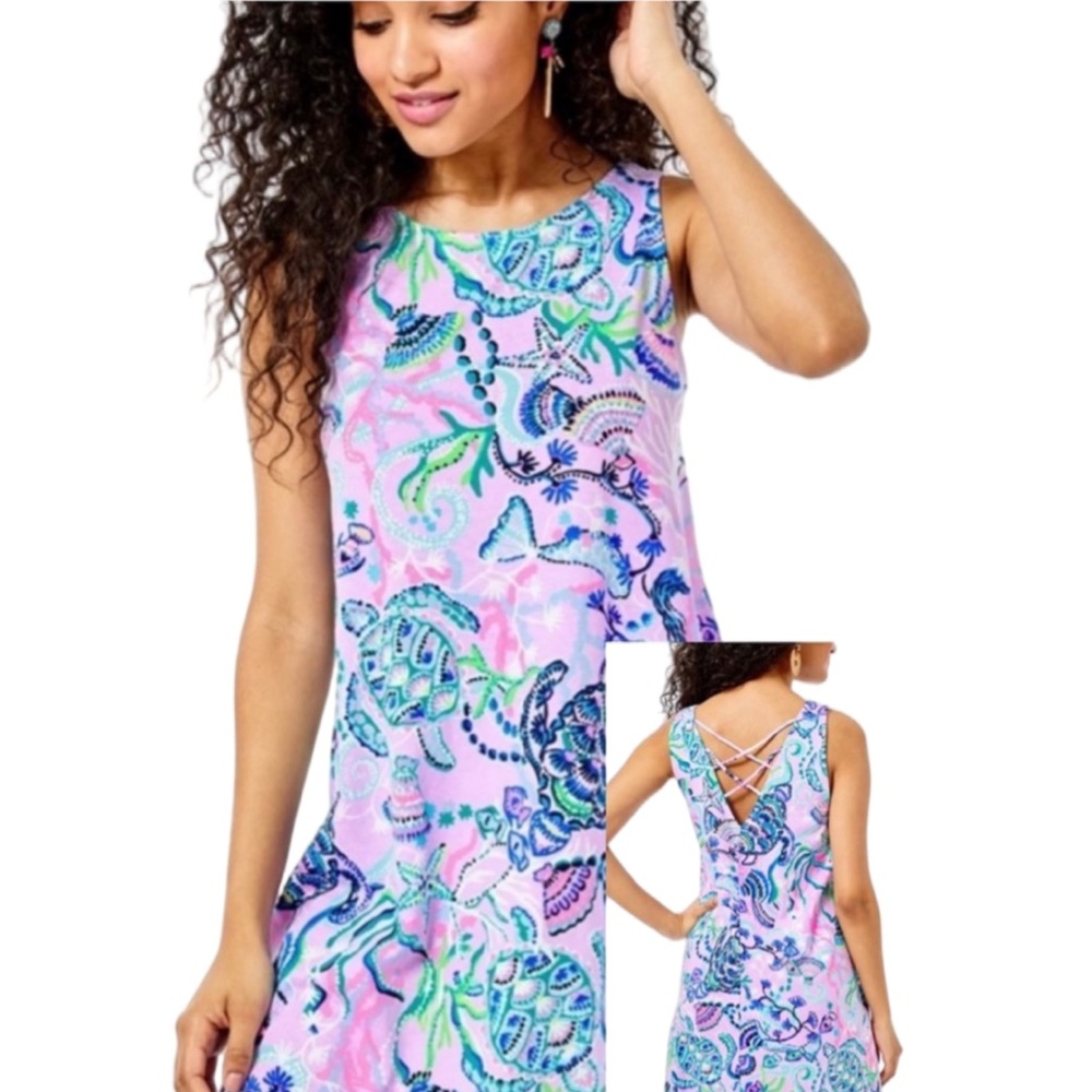 LILLY PULITZER Seashell-Print Shift Dress pink blue small